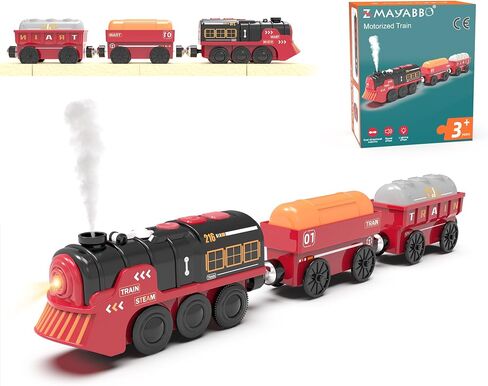 Toy Train Electric Train Set for Wooden Tracks, Christmas Motorized Train Toys for Toddlers, Battery Operated Train Includes Lights, Sounds, Smoke, Steam Train Compatible with Thomas, Brio in Kuwait