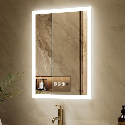 مرآة حمام LED مقاس 24 × 32 بوصة من GANPE مع مستشعر حركة ومكبر صوت بلوتوث، مرآة مكياج للتحكم باللمس مثبتة على الحائط، مقاومة للماء IP44 ومضادة للضباب عموديًا وأفقيًا in Kuwait