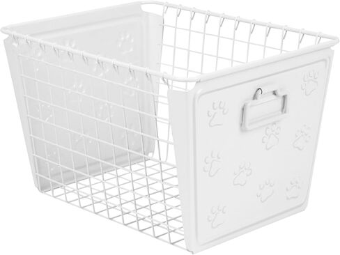 Spectrum Macklin Paws Medium Dog Toy Baskets for Holding Bones Toys Blankets Food & More, Chew Proof Wire Steel Bin with Cute Pawprint Design Cat & Dog Toy Baskets Home Decor, Industrial Gray in Saudi Arabia