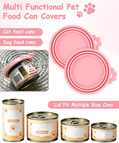 5 PCS Cat Food Can Lid Set, Cat Can Opener & Stainless Steel Cat Spoon, Silicone Can Covers, Treat Dispenser Spoon, Multi-function Pet Feeding Tools for Cats - Cute Cats Supplies (Black Pink) in Saudi Arabia