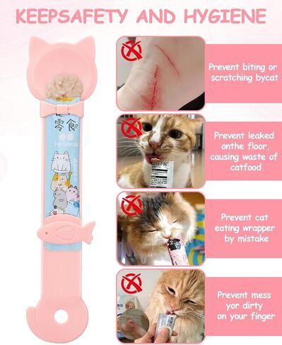 5 PCS Cat Food Can Lid Set, Cat Can Opener & Stainless Steel Cat Spoon, Silicone Can Covers, Treat Dispenser Spoon, Multi-function Pet Feeding Tools for Cats - Cute Cats Supplies (Black Pink) in Saudi Arabia
