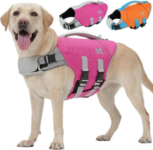 Nanaki Dog Life Jacket Large, Dog Life Vest for Swimming Boating-High Buoyancy Dogs Swim Vest with Rescue Handle D-Ring Reflective Adjustable Ripstop Floating Lifejacket,Golden Retriever,Orange,XL in Kuwait