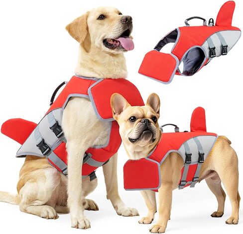 BAMY Shark Dog Life Jacket with Chin Float, Pet Swimming Vest,Orange,S in Kuwait