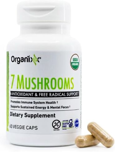 Organixx 7 Mushroom Organic Mushroom Supplement for Immune Support, 7 Fermented Mushrooms, Inflammation & Digestion Support, Lions Mane, Cordyceps, Shiitake, Reishi, Turkey Tail, 60 Vegetarian Capsule in Kuwait