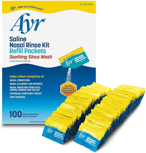 Ayr Saline Nasal Rinse Kit Refill Packets, 100-Count Packets (Pack of 2) in Saudi Arabia