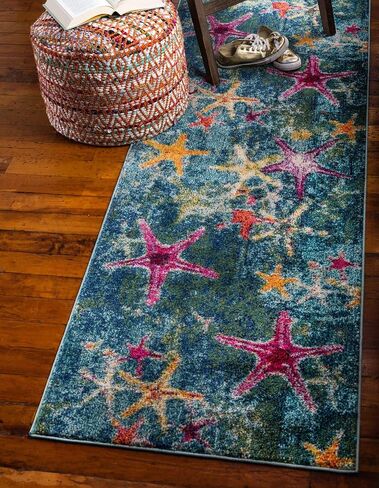 Unique Loom Positano Collection Coastal Modern Bright Colors Starfish Navy Blue Area Rug (8' x 10') in Kuwait