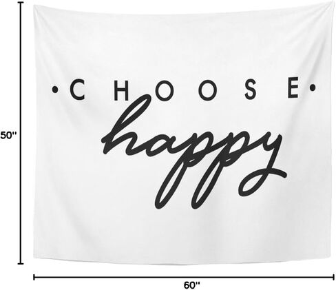 TOMPOP Tapestry Slogan Choose Happy Saying in Beauty Text Home Decor Wall Hanging for Living Room Bedroom Dorm 50x60 Inches in Kuwait