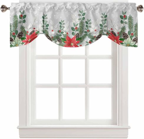 Blue Christmas Snowflake Curtain Valance for Windows/Living Room/Kitchen/Bathroom/Farmhouse, Green Orange Snowman Xmas Winter Curtain Short Rod Pocket Tier Curtain Window Treatment Retro Panel 42x12 in Kuwait