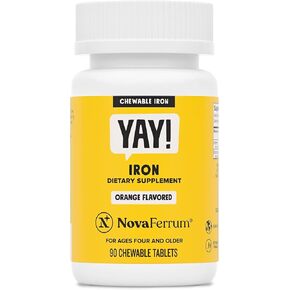NovaFerrum Yay | Chewable Iron Supplement for Kids & Adults for Anemia | 18mg of Iron | 90 Servings | Sugar Free | Vegan | Gluten Free | Orange Flavor in Saudi Arabia