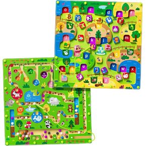 rifamee 2 in 1 Magnetic Color and Number Maze Magnet Alphabet Counting Double Sided Board Wood Puzzle Fine Motor Skills Montessori Preschool Toys Gifts for Boys and Girls 3-5 Age (Big Car, One Size) in Kuwait