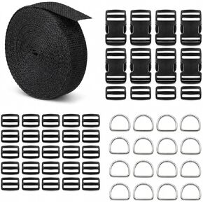 1 Inch Straps and Buckles Set, 12 Yards Nylon Webbing Strap, 12 Pack Release Buckles, 24 Tri-Glide Slide Clips, 12 Pack Metal D-Rings MaHeavy Duty Adjustable Quick Snap Fasteners, No Sewing Required in Kuwait