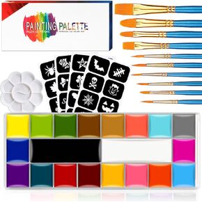 Face Paint,Face Painting Kit For Kids Party - 20 Water Based Non-Toxic Sensitive Skin Paints Includes10 Professional Brushes, 5 Sticker Models And A Paint Tray For Halloween Cosplay Parties. in Kuwait