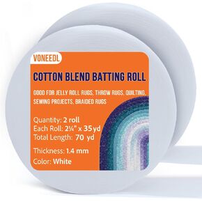 VONEEDL Jelly Roll Batting Strip – 2 1/4 Inch x 150 Yards Cotton Blend Batting Roll for Jelly Roll Rugs, Throw Rugs, Quilting, Sewing Projects, Braided Rugs, 3 Rolls, 1mm Thick in Saudi Arabia