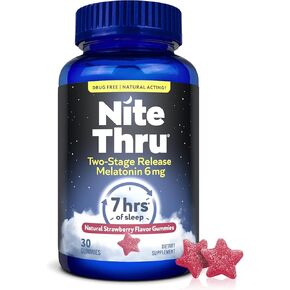 Nite Thru مرحلتين إطلاق الميلاتونين، 6 ملجم، الفراولة، مكمل غذائي، 30 علكة in Kuwait