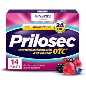Prilosec OTC، أوميبرازول مؤجل الإصدار 20 ملغ، مخفض للأحماض، يعالج حرقة المعدة المتكررة لمدة 24 ساعة، طوال اليوم، طوال الليل*، نكهة التوت البري، 20 ملغ، 14 قرصًا in Kuwait