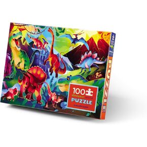 Crocodile Creek 100-Piece Jigsaw Puzzle for Kids Ages 5 and Up - Fun and Educational Table or Floor Puzzles - Storage Canister with Handle - Dinosaurs - 14" x 19" Finished in Kuwait