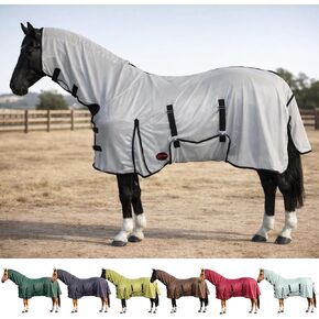 RESISTANCE Horse Fly Sheet with Neck Cover & Belly Wrap, Lightweight Breathable UV Protection Fly Sheet for Horses, Silver, Sizes 68"– 82" (Turquoise, 82") in Saudi Arabia