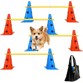 TNZMART Dog Agility Jumps Hurdles and Weave Poles Training Equipment Set Adjustable Dog Cones Obstacle Course for Backyard Portable Canine Exercise Kit with Carry Bag (Mix 4, 13 in) in Saudi Arabia