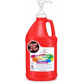 Positive Art Neon Green Fluorescent Washable Tempera Paint, 1/2 Gallon (64 oz) Pump Bottle - Glows Under Black Light, Bulk UV Paint for Classroom, Glow Party & Halloween, Non-Toxic, Made in USA in Kuwait