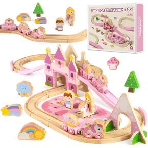 Wooden Train Set for Girls, 40PCS Pink Princess Castle Train Set in Kuwait
