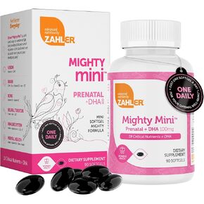 Zahler Mighty Mini Prenatal Vitamin with DHA & Folate - Certified Kosher - All Natural Prenatal Vitamins - Multivitamin for Pregnant Women - 19 Prenatal Vitamins Including Folic Acid (90 Softgels) in Kuwait
