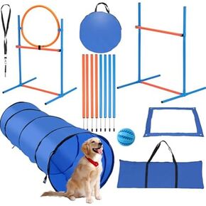 Portable Dog Agility Course Set,Indoor Outdoor Dog Training Exercise Fun Tool,with Jump Hurdles, Weave Poles, Tunnel & Pause Box in Saudi Arabia