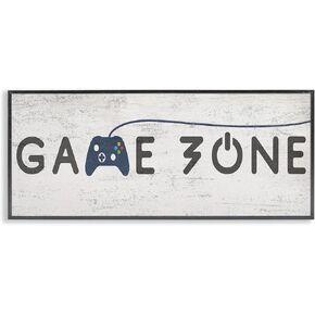 Stupell Industries Game Zone Video Gamer Phrase Rustic Blue Controller، صممه Daphne Polselli لوحة جدارية مؤطرة باللون الأسود، 13 × 30، رمادي in Kuwait