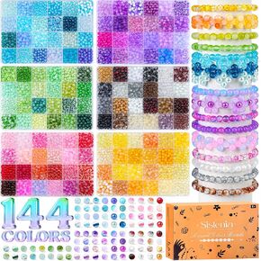 7200PCS 6mm Glass Beads Bracelet Making Kit, 144 Colors Assorted Crystal Beads for Bracelets and Jewelry Making, Round Crackle Glass Beads for DIY Necklace Friendship Bracelets Halloween Crafts in Saudi Arabia