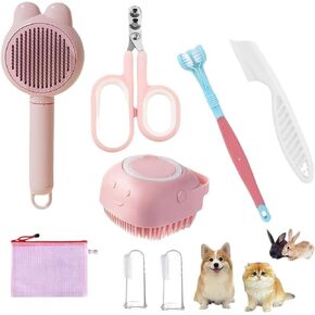8pcs Pet Grooming Set for Cats and Dogs - Comb, Nail Clippers(Pink) in Kuwait