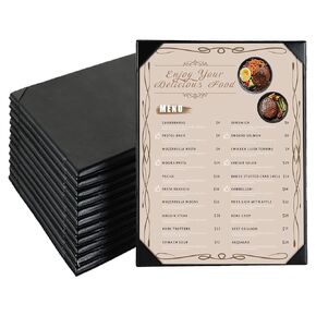 FLKQC Restaurant Menu Covers Holders 8.5" X 11" | Pack of 12 Synthetic Leather Single View Menu Holder Covers Book Style with Angled Corners Black for Wine List in Saudi Arabia
