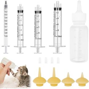 Pet Feeding Bottle and Syringes with Nipples, Kitten Bottle Feeding Kit for Newborn Cat Dog Small Animals (2 * 3ml + 2 * 5ml) in Kuwait