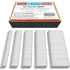 SimCos 5000 pcs 18 Gauge Brad Nails (1/2",3/4",1",1-1/4",2") Galvanized 18 GA Nail Gun Nails Assorted and Small Finishing Nails for Pneumatic, Electric Brad Nailer (package may be changed) in Saudi Arabia