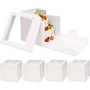 Moretoes 10 Sets 10x10x5 Inches Cake Boxes Sets with Red Ribbons - 10pcs White Bakery Cake Boxes and 10pcs 10 Inches Round Cake Boards in Kuwait