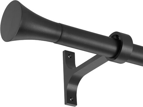 1Inch Single Curtain Rods, Decorative Drapery Rods Adjustable 100-144IN Length, With Horn Finials, Wall Mount and Ceiling Mount, Matte Black in Kuwait