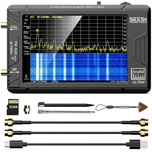2023 Upgraded TinySA Ultra Spectrum Analyzer, SeeSii 4.0 Inch 100kHz to 5.3GHz Handheld Tiny Frequency Analyzer with 32Gb Card, 2-in-1 Signal Generator 100kHz to 800MHz MF/HF/VHF UHF Input,V0.4.5.1 in Kuwait