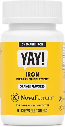 NovaFerrum Yay | Chewable Iron Supplement for Kids & Adults for Anemia | 18mg of Iron | 90 Servings | Sugar Free | Vegan | Gluten Free | Orange Flavor in Saudi Arabia