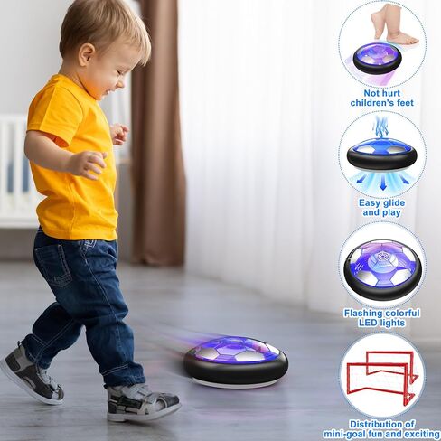 Ancesfun Kids Toys Hover Soccer Ball (Set of 2) with LED Lights and Foam Bumper for Age 3 4 5 6 7 8-16 Year Old Boys Girls, Rechargeable Air Powered Hover Balls with 2 Goals for Indoor Outdoor Game in Kuwait