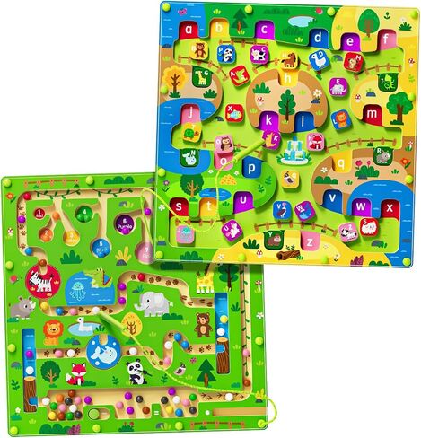 rifamee 2 in 1 Magnetic Color and Number Maze Magnet Alphabet Counting Double Sided Board Wood Puzzle Fine Motor Skills Montessori Preschool Toys Gifts for Boys and Girls 3-5 Age (Big Car, One Size) in Kuwait