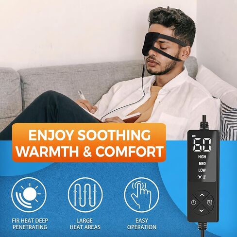 sticro Heated Eye Mask with Extra Large Size for Dry Eyes and Sinus Pressure Relief, Ultra Soft Face Heating Pad for Tension Headache Relief, Jaw TMJ Pain Relief - 3 Heat & 5 Timing Settings (Black) in Kuwait