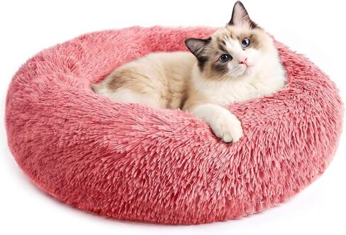 Cat Beds for Indoor Cats & Small Dog, Plush Donut Washable Pet Bed in Kuwait