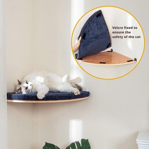 LIORCE Wall Mounted Corner Cat Bed - Cat Shelf with Comfortable Cushion - Minimalistic Cats Furniture for Indoor Cats - Climbing Perch for Wall,Cream in Kuwait