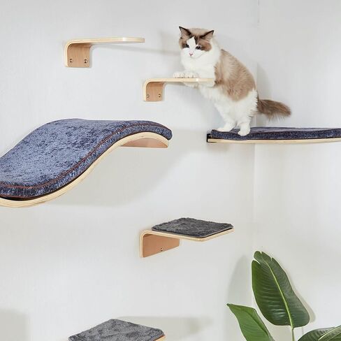 LIORCE Wall Mounted Corner Cat Bed - Cat Shelf with Comfortable Cushion - Minimalistic Cats Furniture for Indoor Cats - Climbing Perch for Wall,Cream in Kuwait