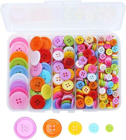 320 pcs Colorful Buttons for Crafts DIY, 5 Size Buttons for Sewing Flatback Button Bulk with Box 4 Holes Assorted Button for Crafts and Decoration (9-25mm) in Kuwait