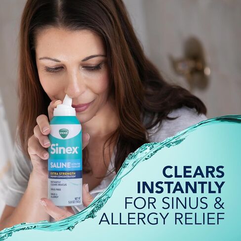 VICKS Sinex Saline بخاخ الأنف بقوة إضافية، 3 مرات رذاذ فائق النعومة وخالي من الأدوية، يزيل المخاط على الفور، وتخفيف سريع وفعال للاحتقان الناتج عن الجيوب الأنفية والحساسية in Kuwait