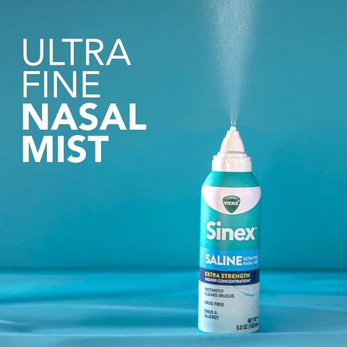 VICKS Sinex Saline بخاخ الأنف بقوة إضافية، 3 مرات رذاذ فائق النعومة وخالي من الأدوية، يزيل المخاط على الفور، وتخفيف سريع وفعال للاحتقان الناتج عن الجيوب الأنفية والحساسية in Kuwait