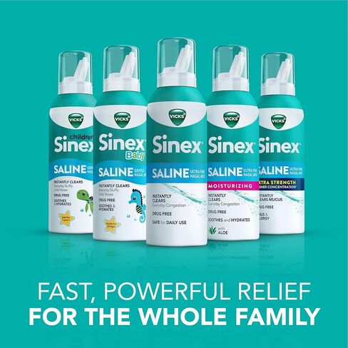 VICKS Sinex Saline بخاخ الأنف بقوة إضافية، 3 مرات رذاذ فائق النعومة وخالي من الأدوية، يزيل المخاط على الفور، وتخفيف سريع وفعال للاحتقان الناتج عن الجيوب الأنفية والحساسية in Kuwait