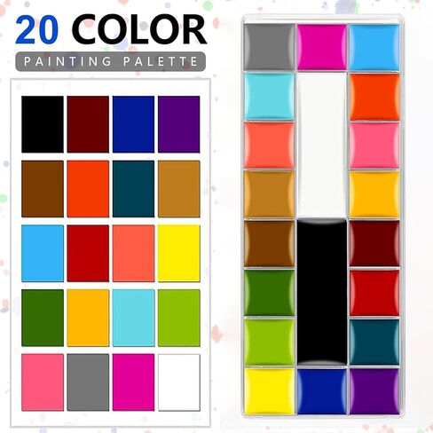 Face Paint,Face Painting Kit For Kids Party - 20 Water Based Non-Toxic Sensitive Skin Paints Includes10 Professional Brushes, 5 Sticker Models And A Paint Tray For Halloween Cosplay Parties. in Kuwait