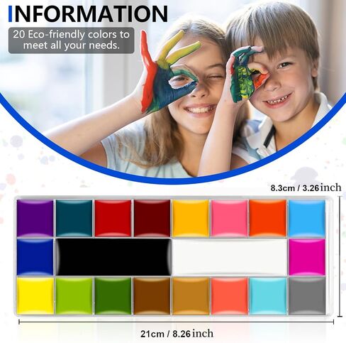 Face Paint,Face Painting Kit For Kids Party - 20 Water Based Non-Toxic Sensitive Skin Paints Includes10 Professional Brushes, 5 Sticker Models And A Paint Tray For Halloween Cosplay Parties. in Kuwait