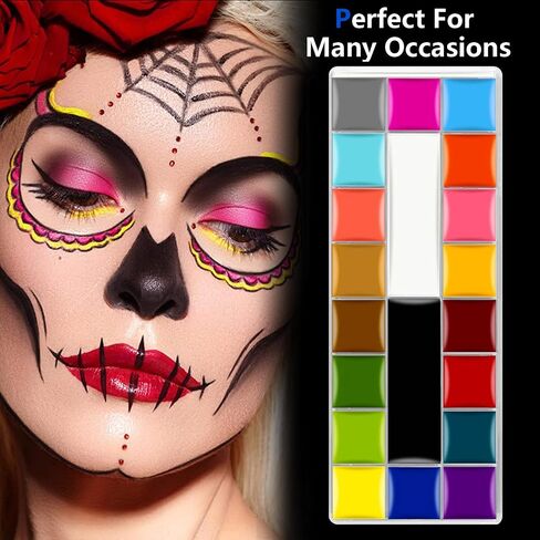 Face Paint,Face Painting Kit For Kids Party - 20 Water Based Non-Toxic Sensitive Skin Paints Includes10 Professional Brushes, 5 Sticker Models And A Paint Tray For Halloween Cosplay Parties. in Kuwait