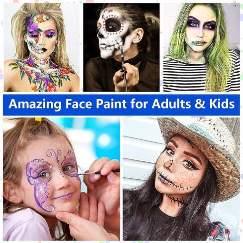 Face Paint,Face Painting Kit For Kids Party - 20 Water Based Non-Toxic Sensitive Skin Paints Includes10 Professional Brushes, 5 Sticker Models And A Paint Tray For Halloween Cosplay Parties. in Kuwait